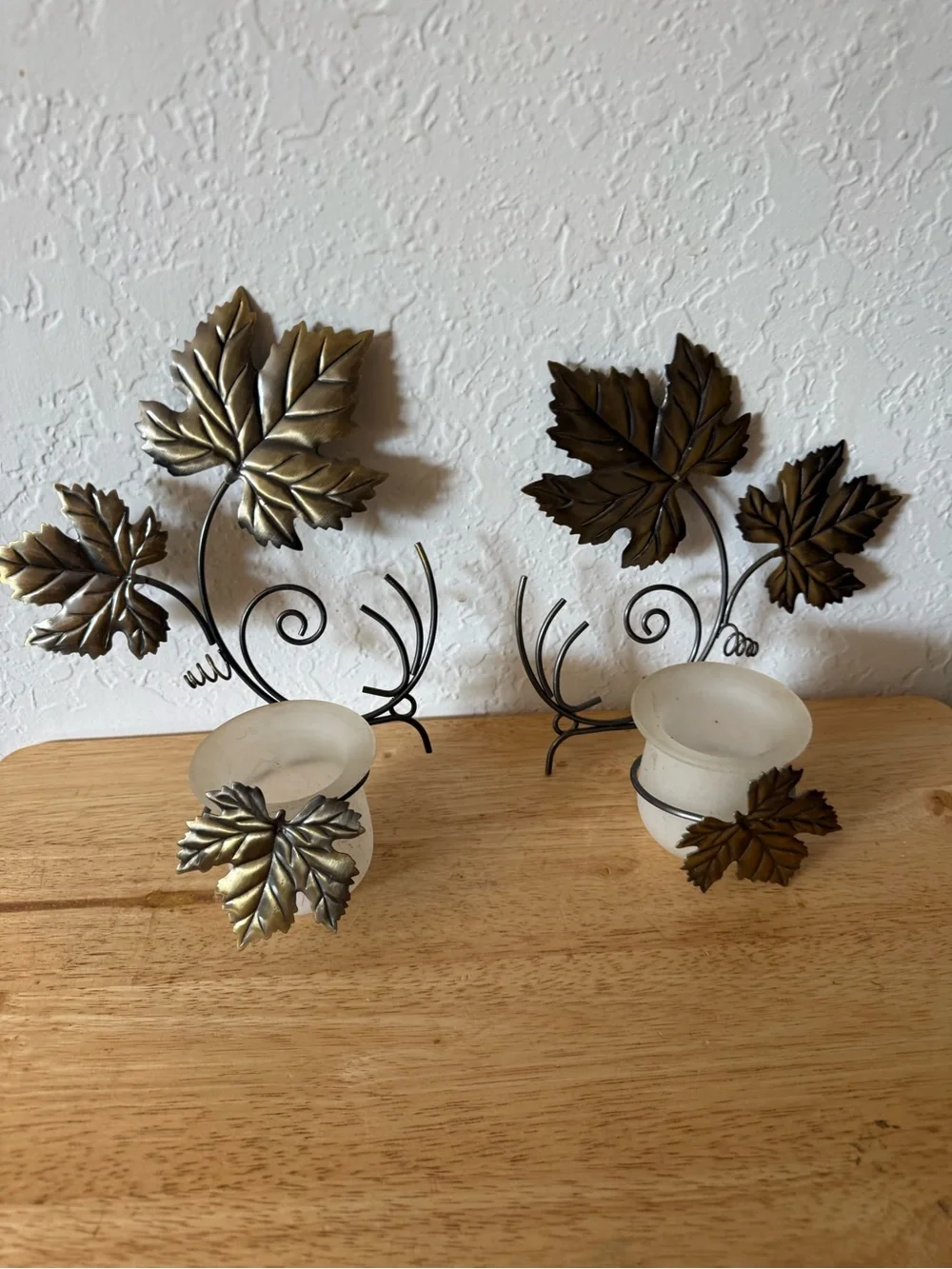 PartyLite Gold and Bronze Leaf Votive Holders